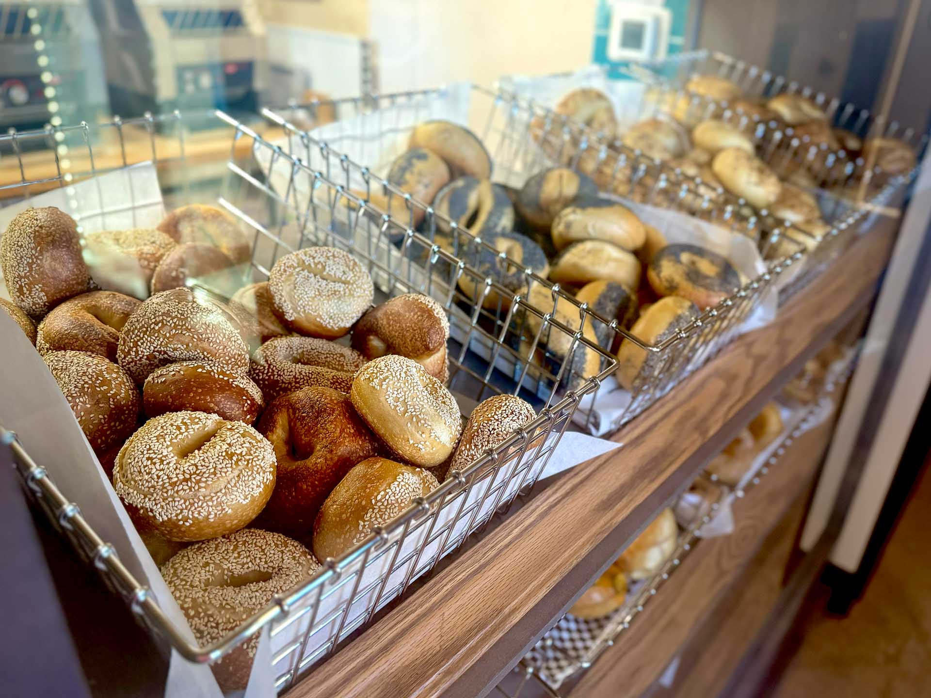 Our selection of bagel flavors at Fat Bagels in Flagstaff.